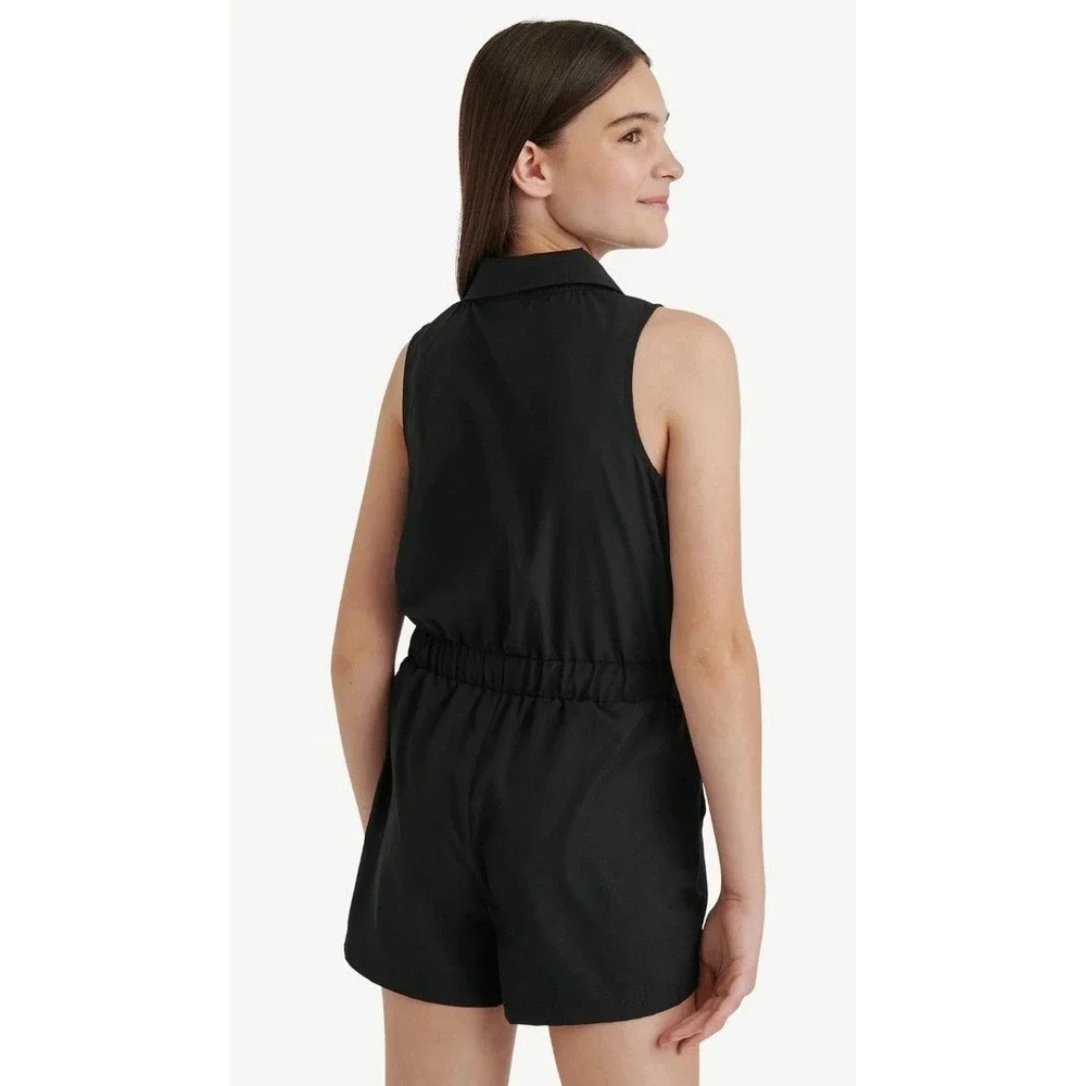 Justice Girls Black Pac Man‎ Zip Up Romper Jumpsuit Size L (12/14) /#2692